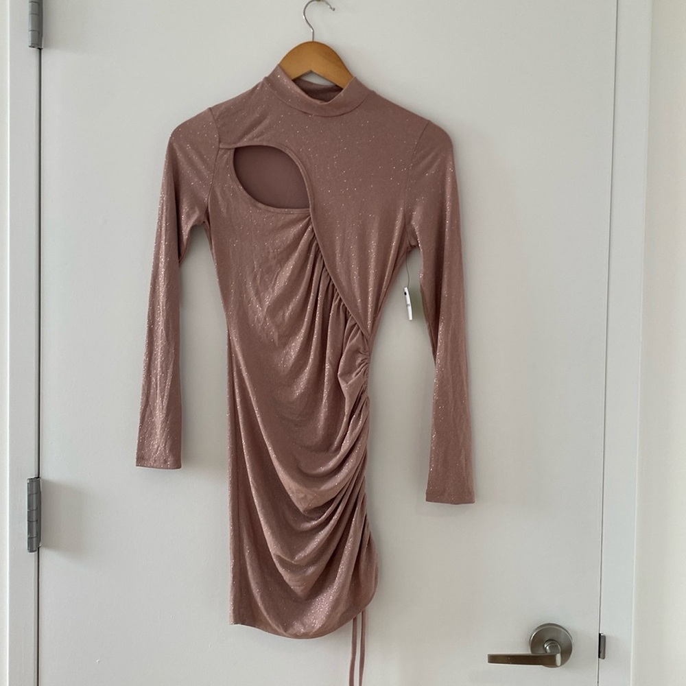 Nude Tone Sparkly Glitter Women’s Bodycon Dress With Cutouts S/XS